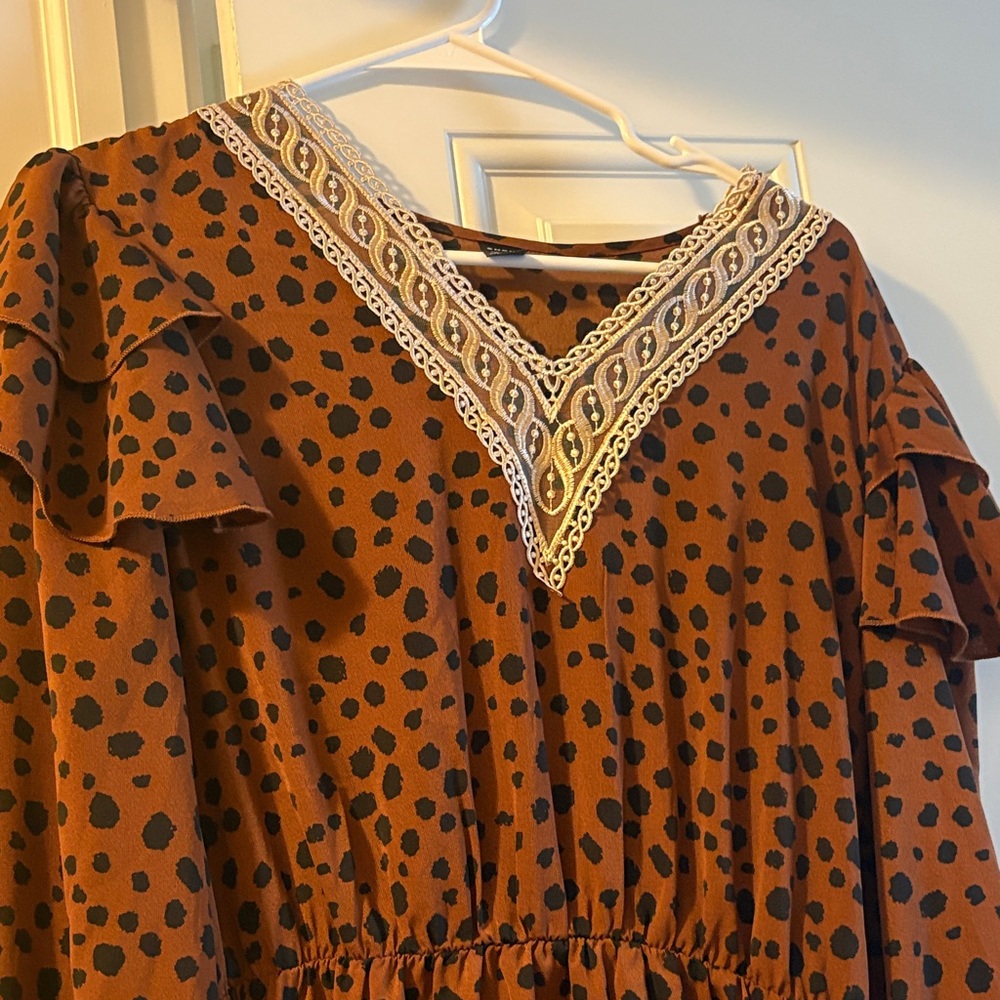 SHEIN Brown Polka Dot Long Sleeve Dress